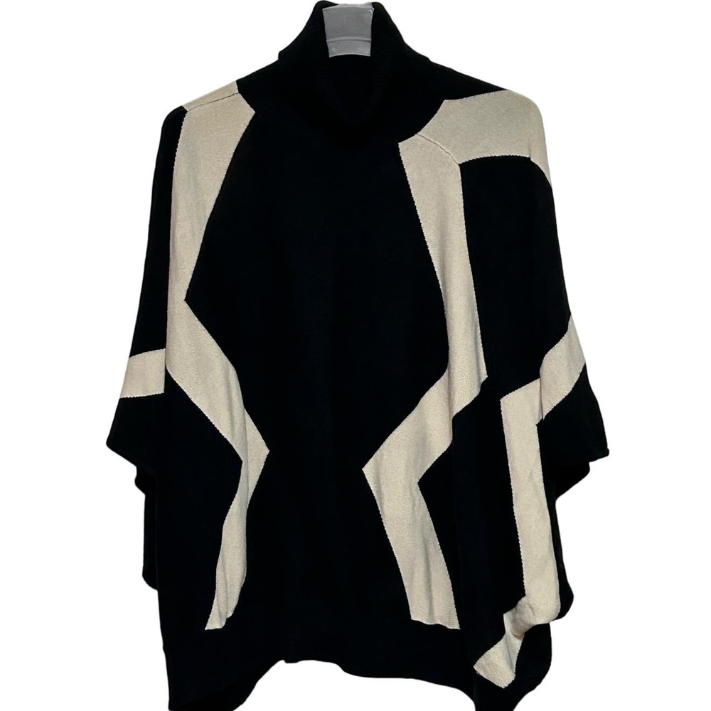 Jealous Tomato Women's Black Beige‎ Oversized Turtle Neck Sweater Poncho